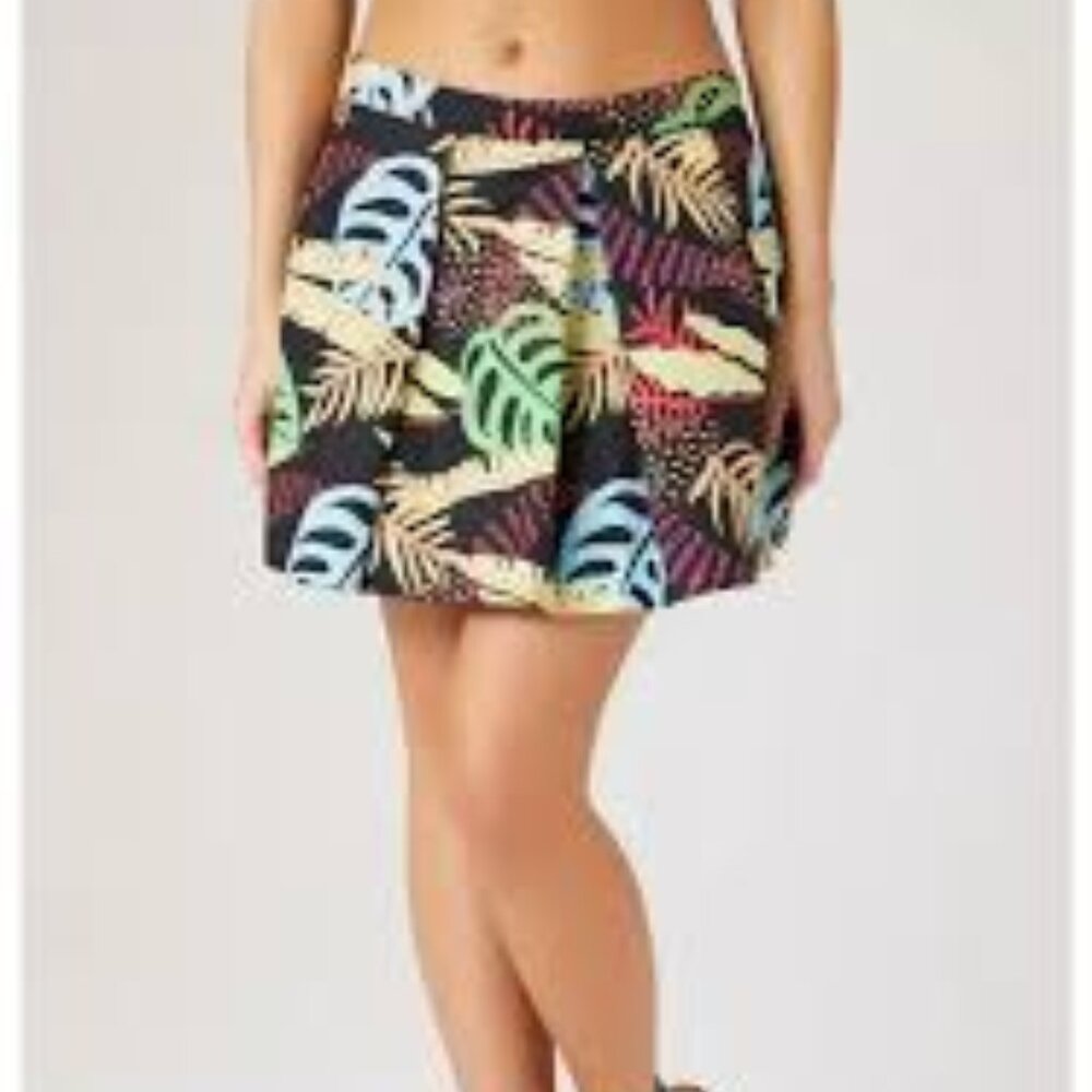 New Forever 21 Tropical Mini‎ Skirt Juniors L Multicolor Cotton  Foliage Pleated